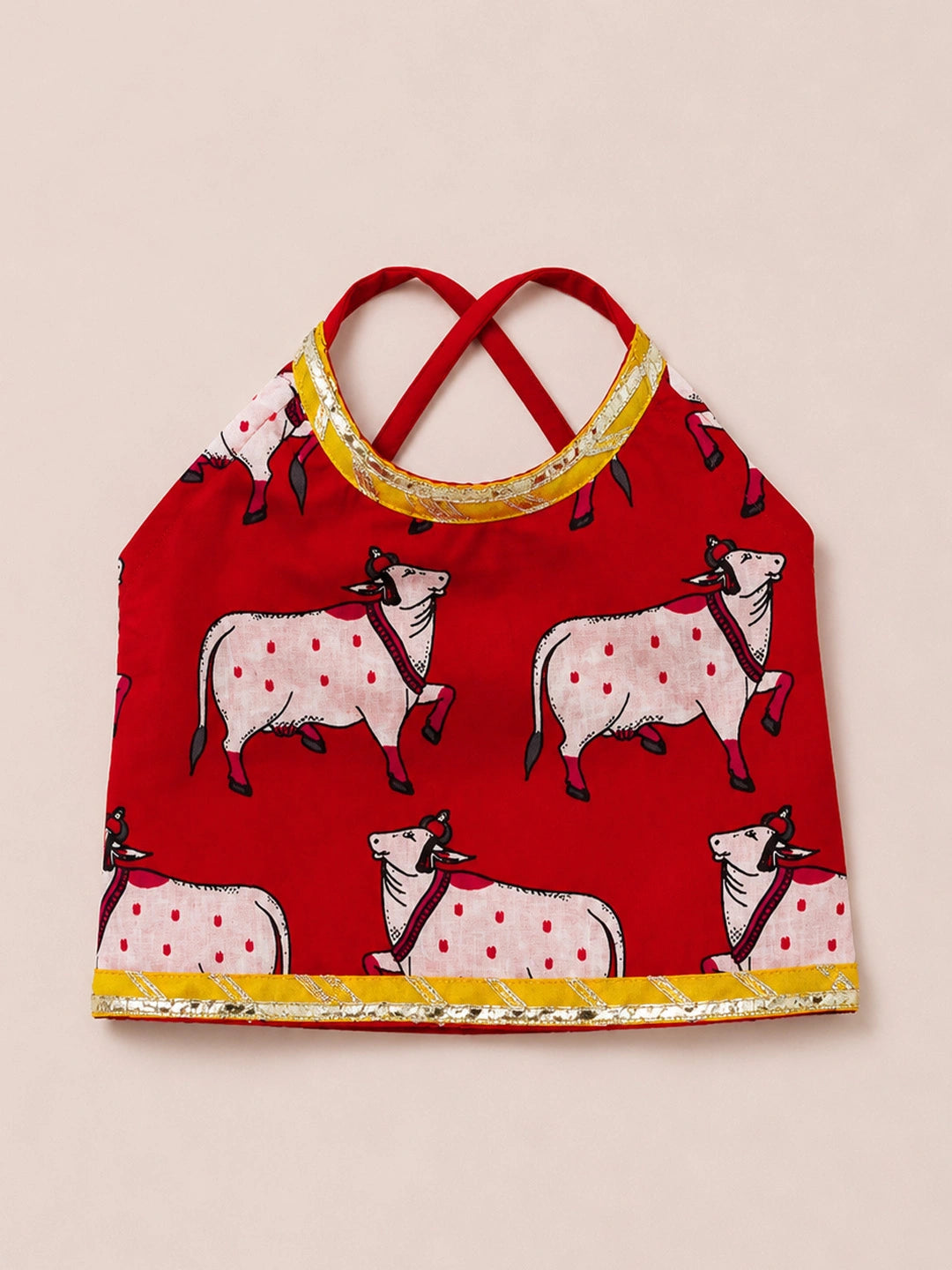 BownBee Pure Cotton Printed Halter Choli With Lehenga Set For Infant Girls