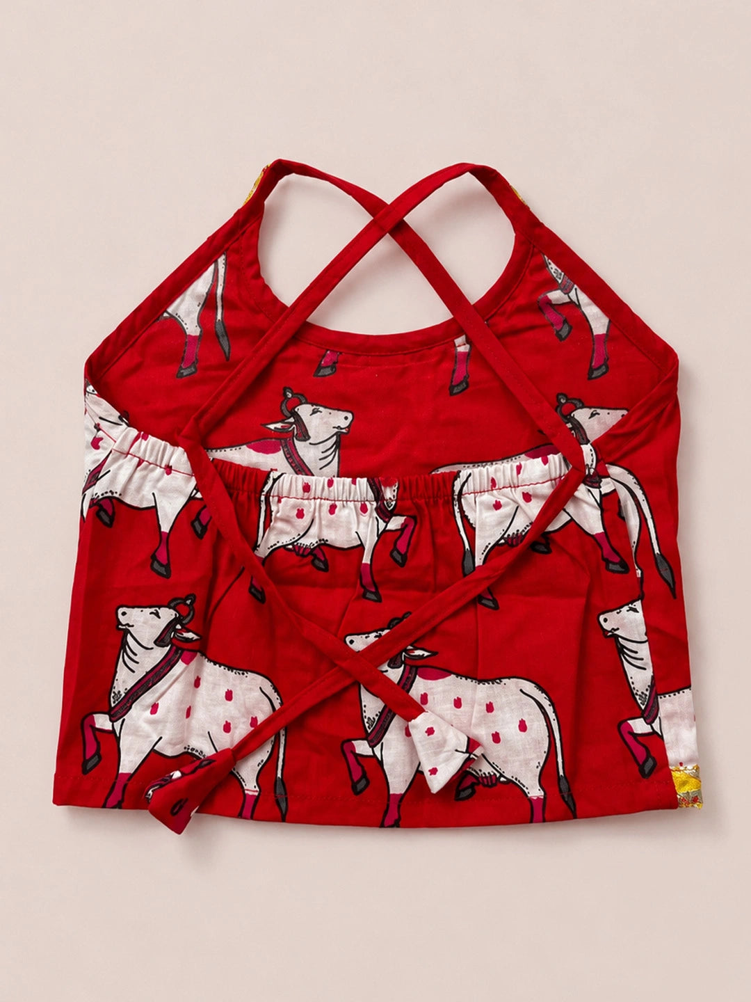 BownBee Pure Cotton Printed Dhoti Kurta & Lehenga Choli Infant Sibling Set