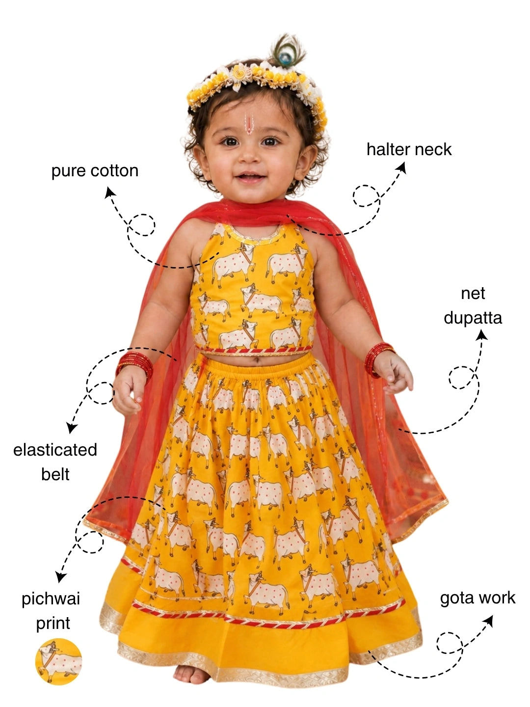 BownBee Pure Cotton Printed Halter Choli With Lehenga Set For Infant Girls