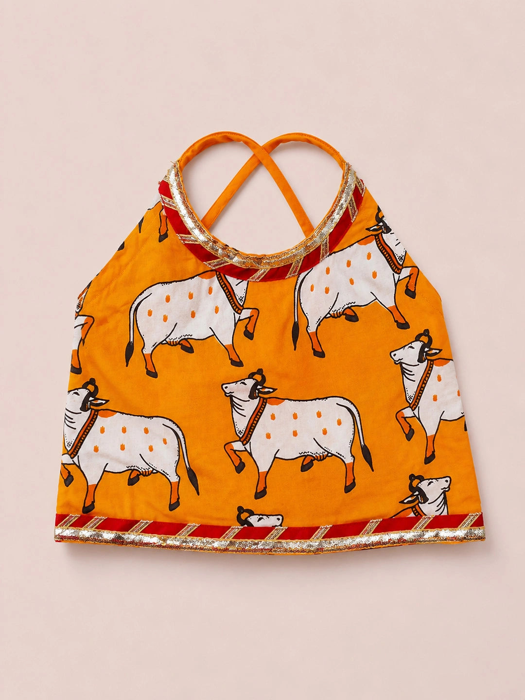 BownBee Pure Cotton Printed Halter Choli With Lehenga Set For Infant Girls