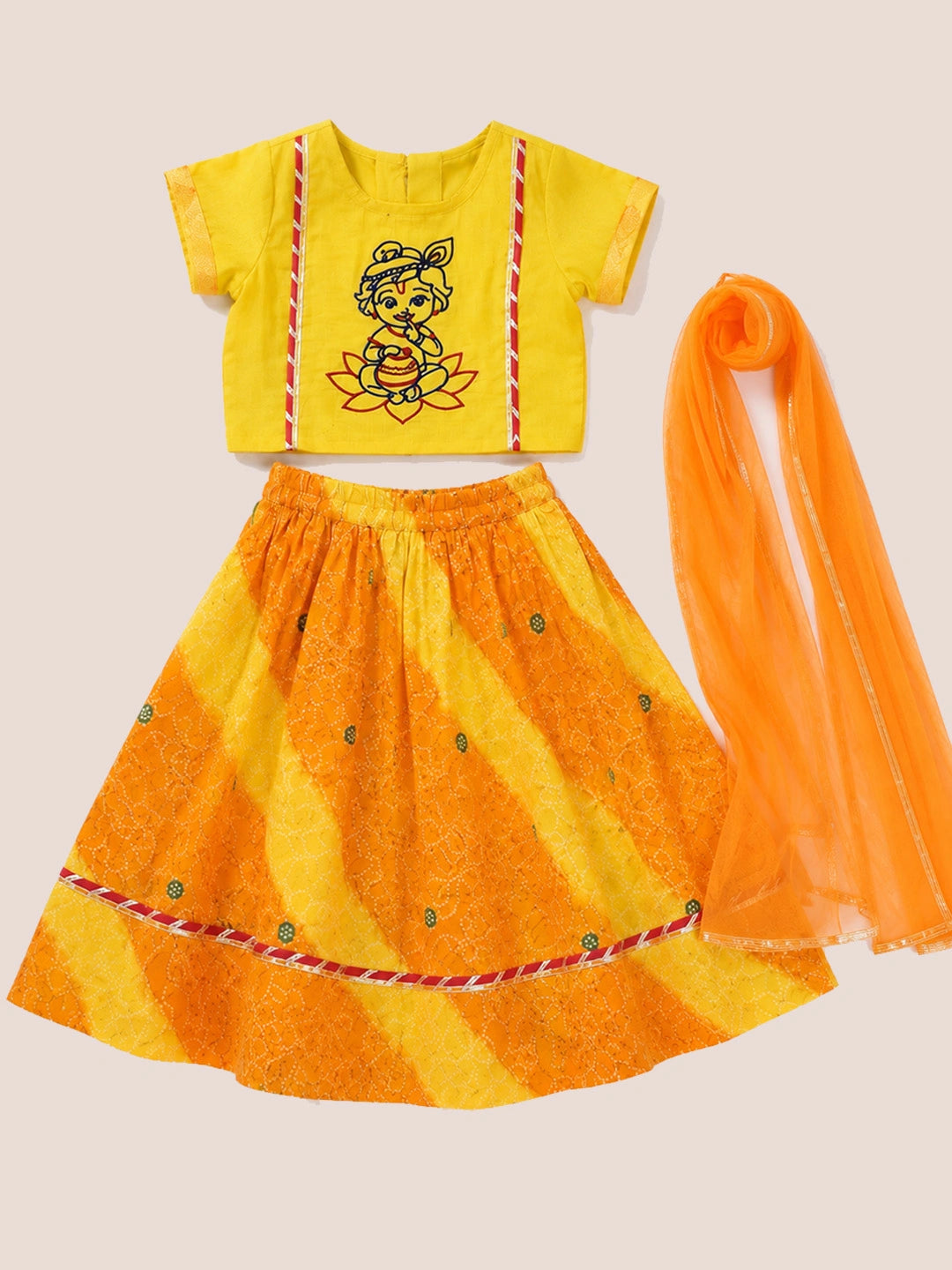 BownBee Pure Cotton Embroidered Dhoti Kurta & Lehenga Choli Infant Sibling Set