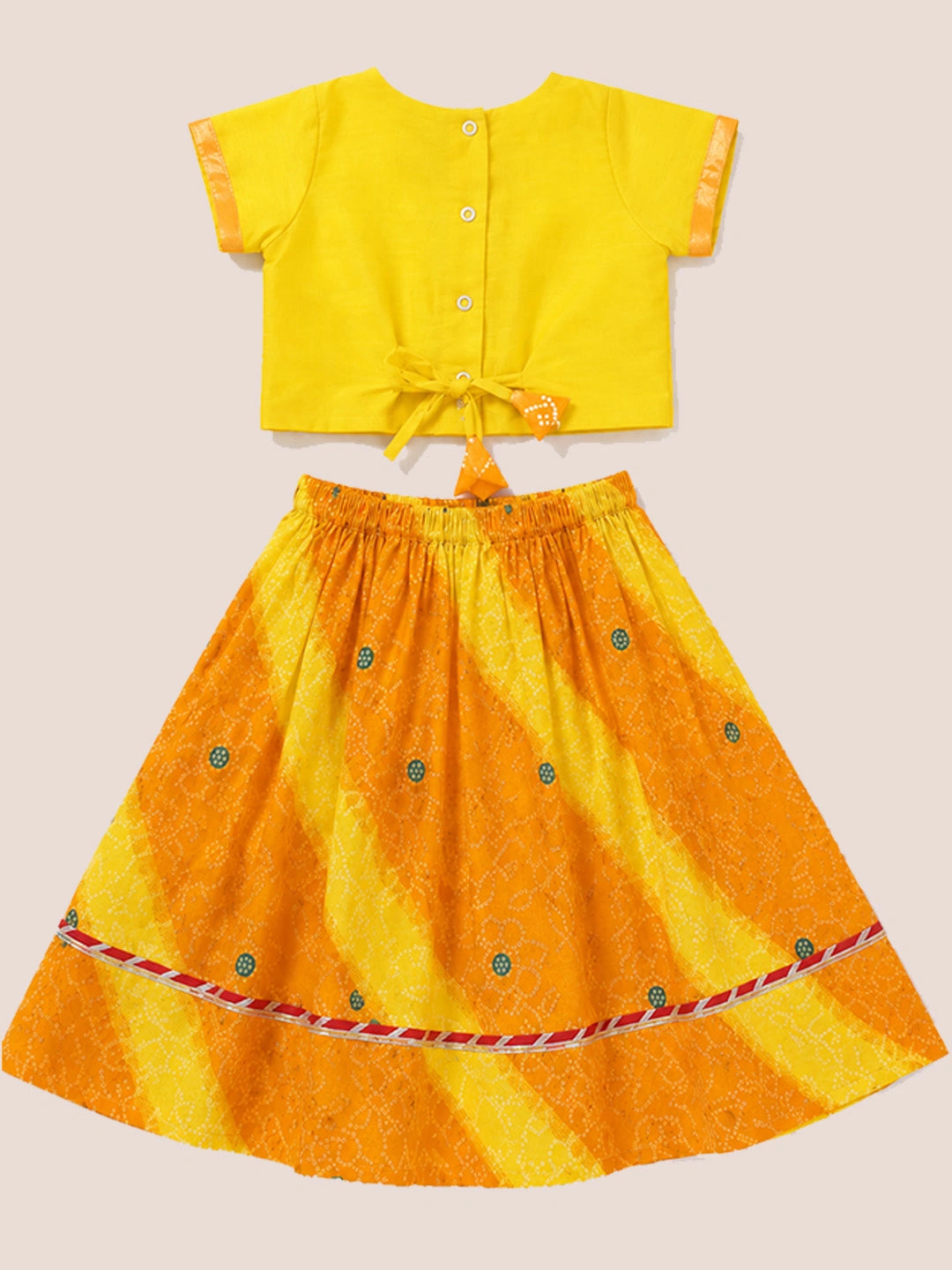 BownBee Pure Cotton Embroidered Puff Sleeve Choli & Lehenga Set For Infant Girls