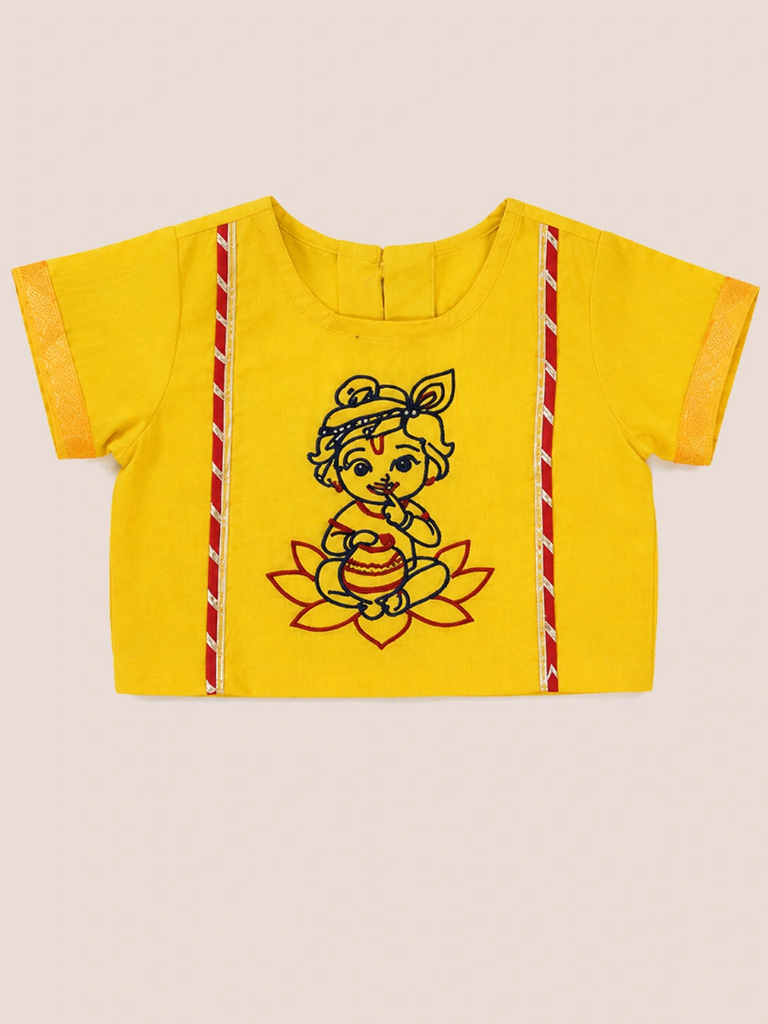 BownBee Pure Cotton Embroidered Puff Sleeve Choli & Lehenga Set For Infant Girls