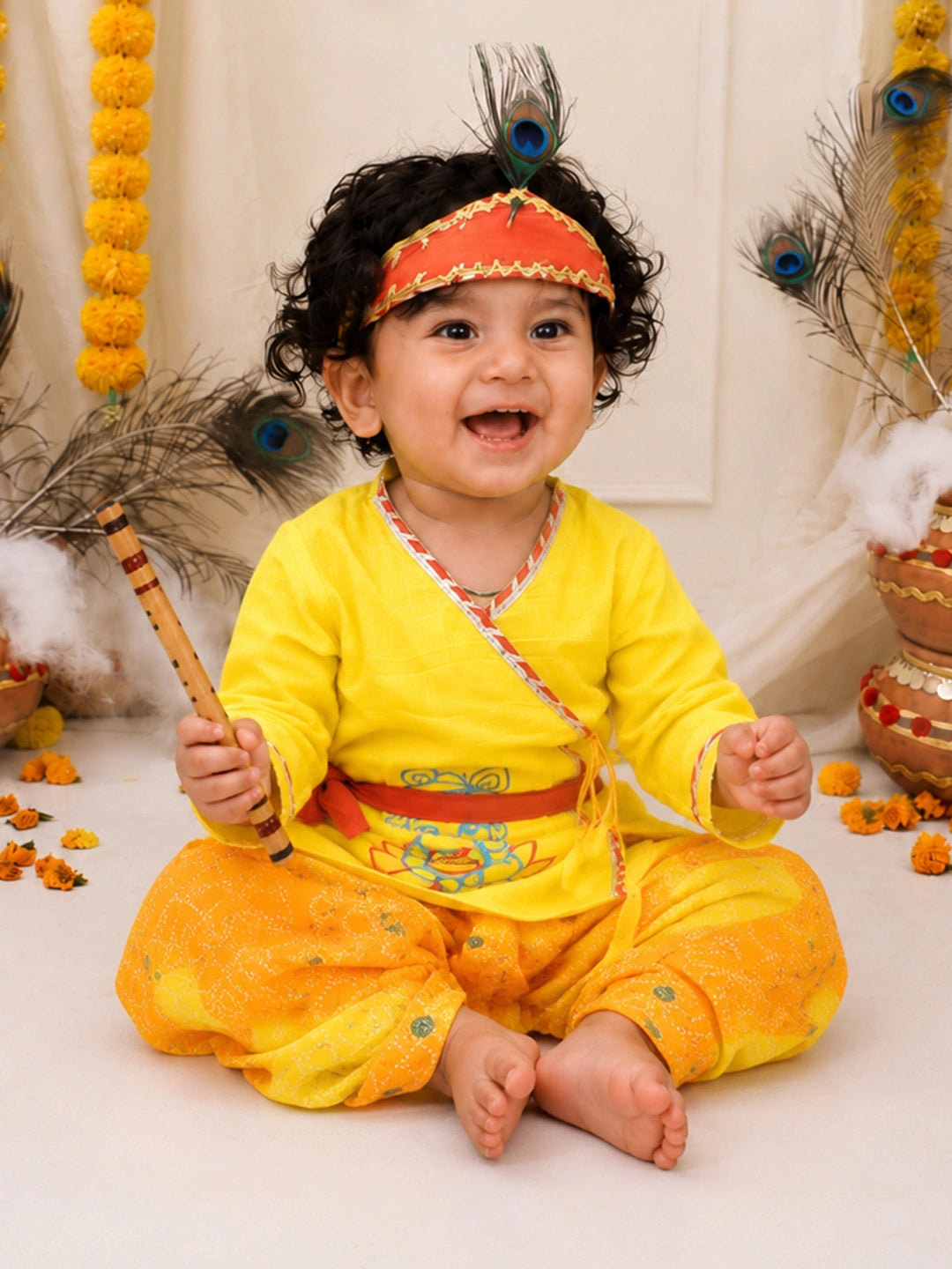 BownBee Pure Cotton Embroidered Dhoti Kurta & Lehenga Choli Infant Sibling Set