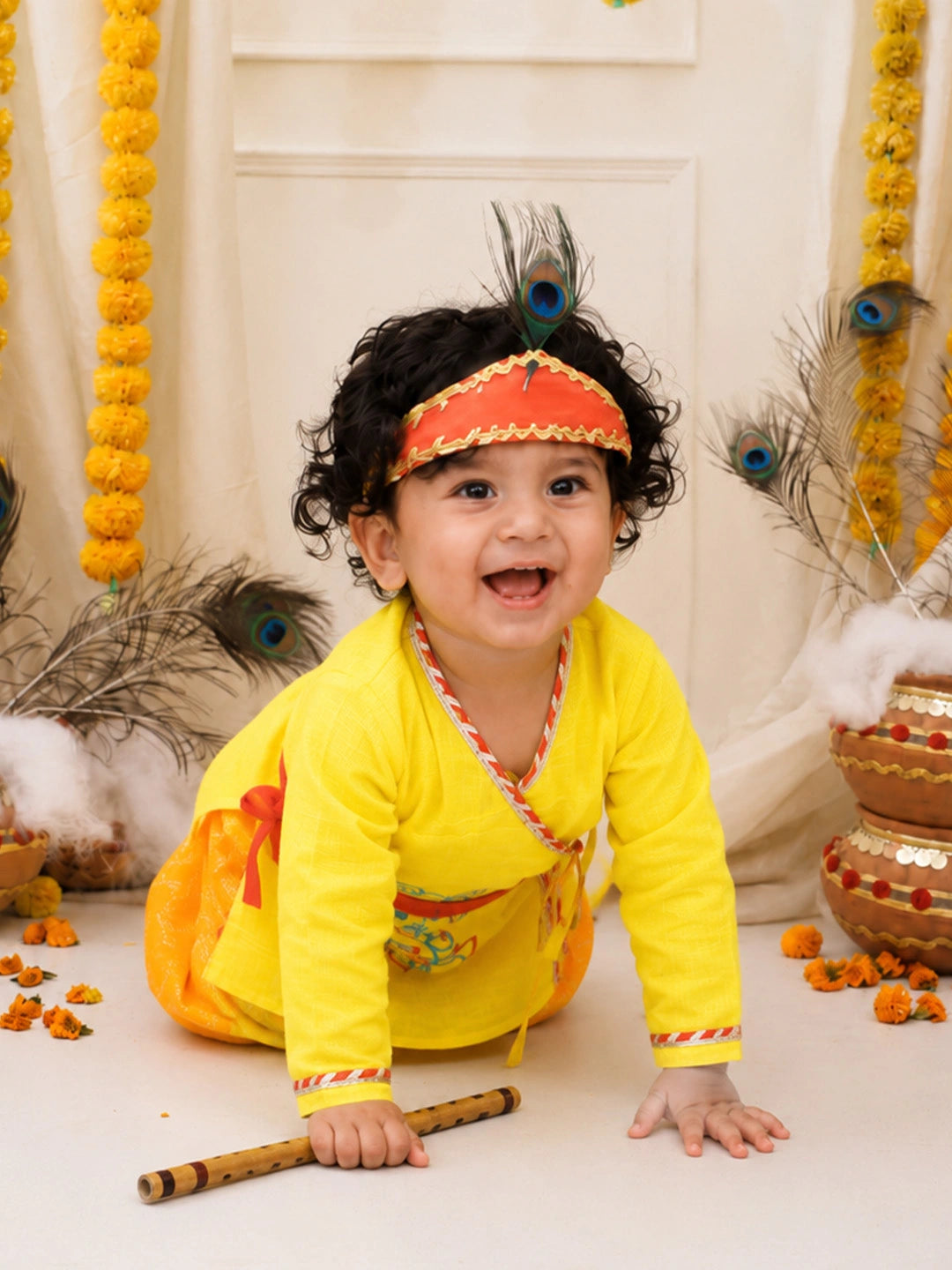BownBee Pure Cotton Embroidered Dhoti Kurta & Lehenga Choli Infant Sibling Set