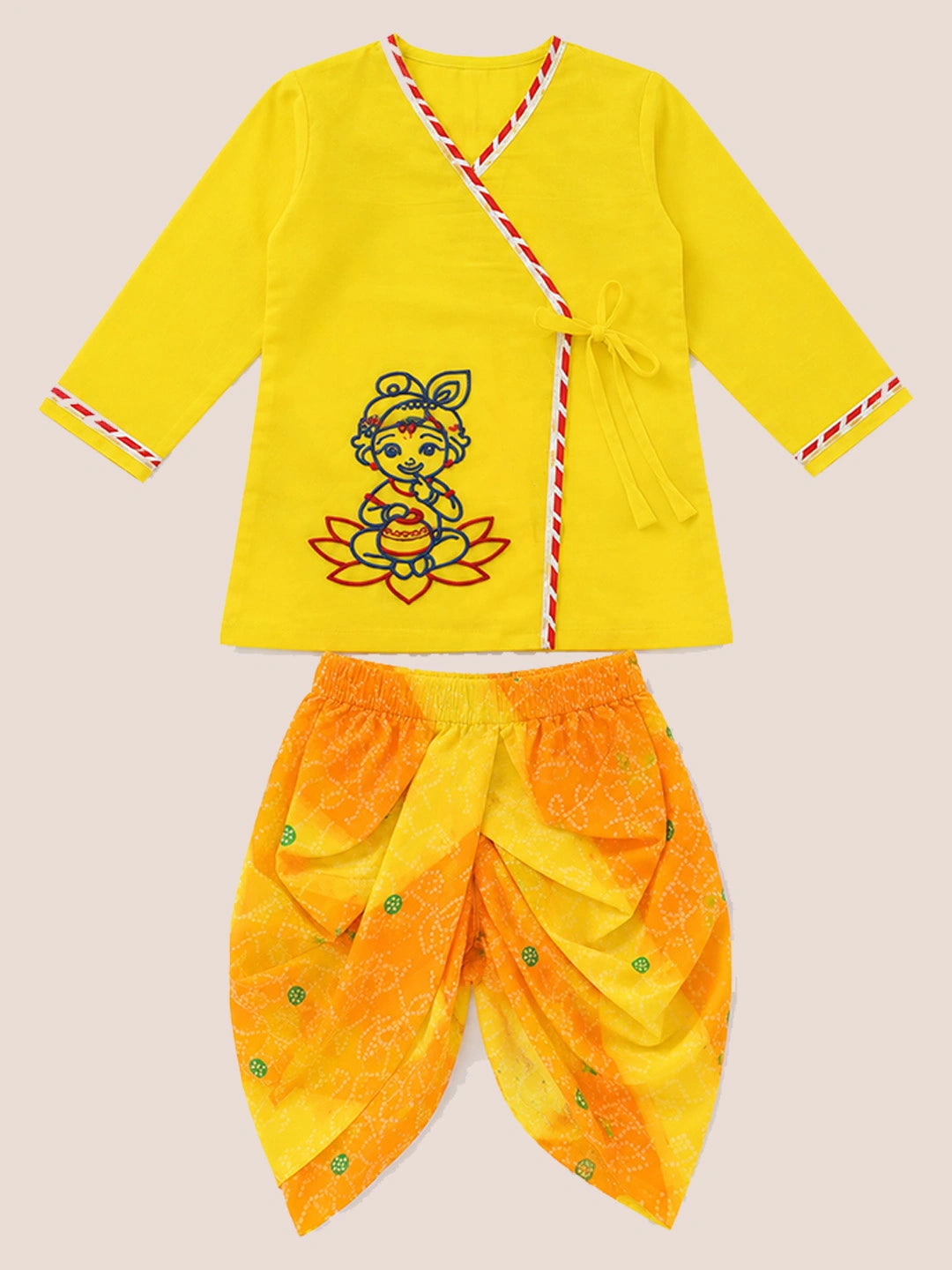 BownBee Pure Cotton Embroidered Dhoti Kurta & Lehenga Choli Infant Sibling Set