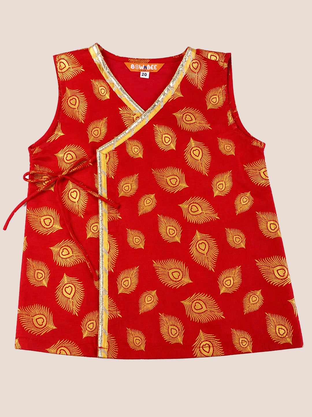 BownBee Morpankh Printed Dhoti Kurta With Mukut & Bansuri Set For Infant Boys