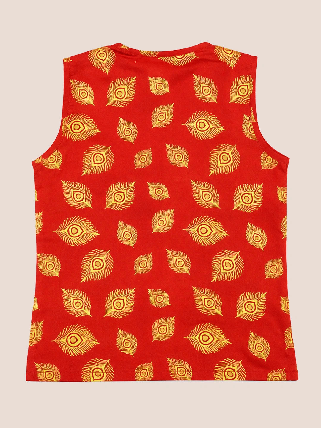 BownBee Morpankh Printed Dhoti Kurta With Mukut & Bansuri Set For Infant Boys