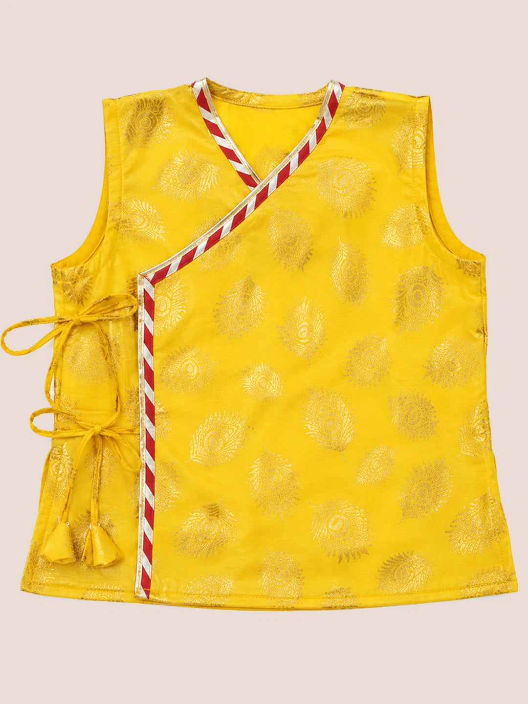 BownBee Morpankh Printed Dhoti Kurta With Mukut & Bansuri Set For Infant Boys