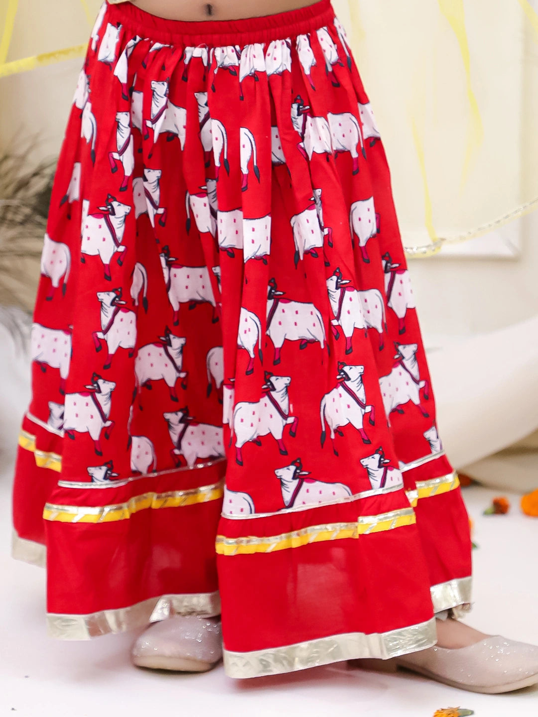 BownBee Pure Cotton Printed Dhoti Kurta & Lehenga Choli With Dupatta Sibling Set
