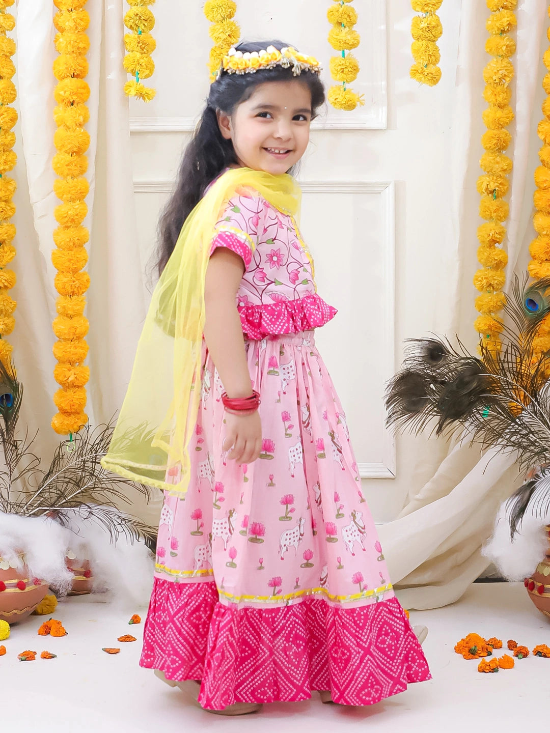 BownBee Pure Cotton Lehenga Choli & Dupatta Set For Girls
