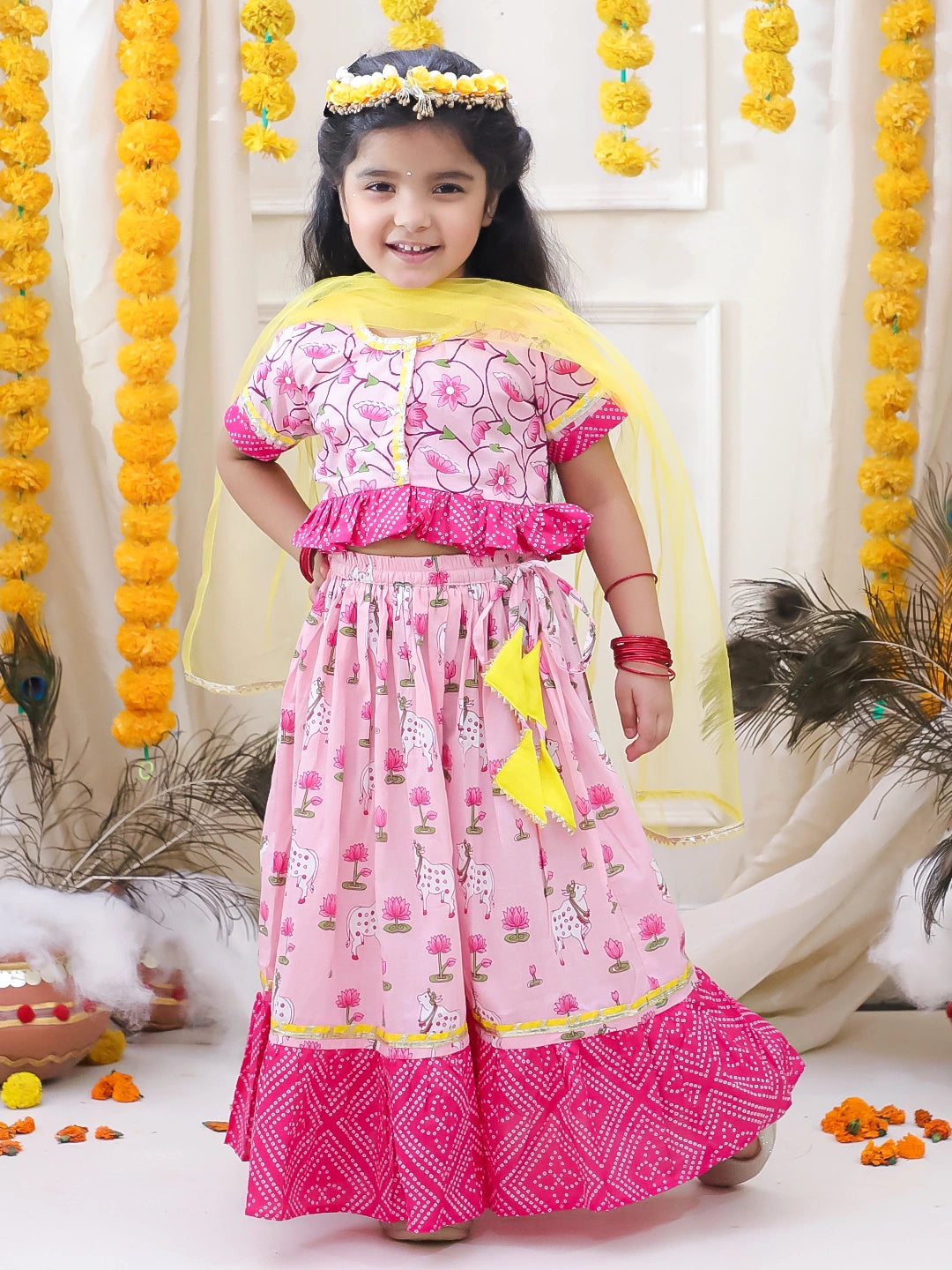 BownBee Pure Cotton Lehenga Choli & Dupatta Set For Girls
