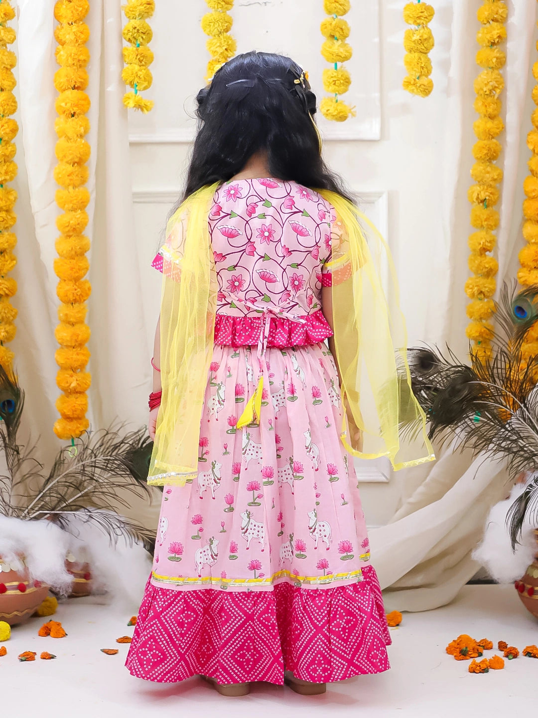 BownBee Pure Cotton Lehenga Choli & Dupatta Set For Girls
