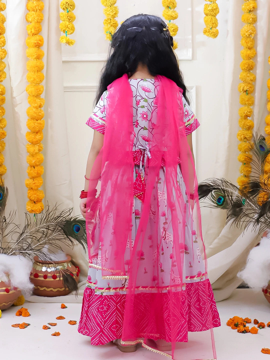 BownBee Pure Cotton Lehenga Choli & Dupatta Set For Girls