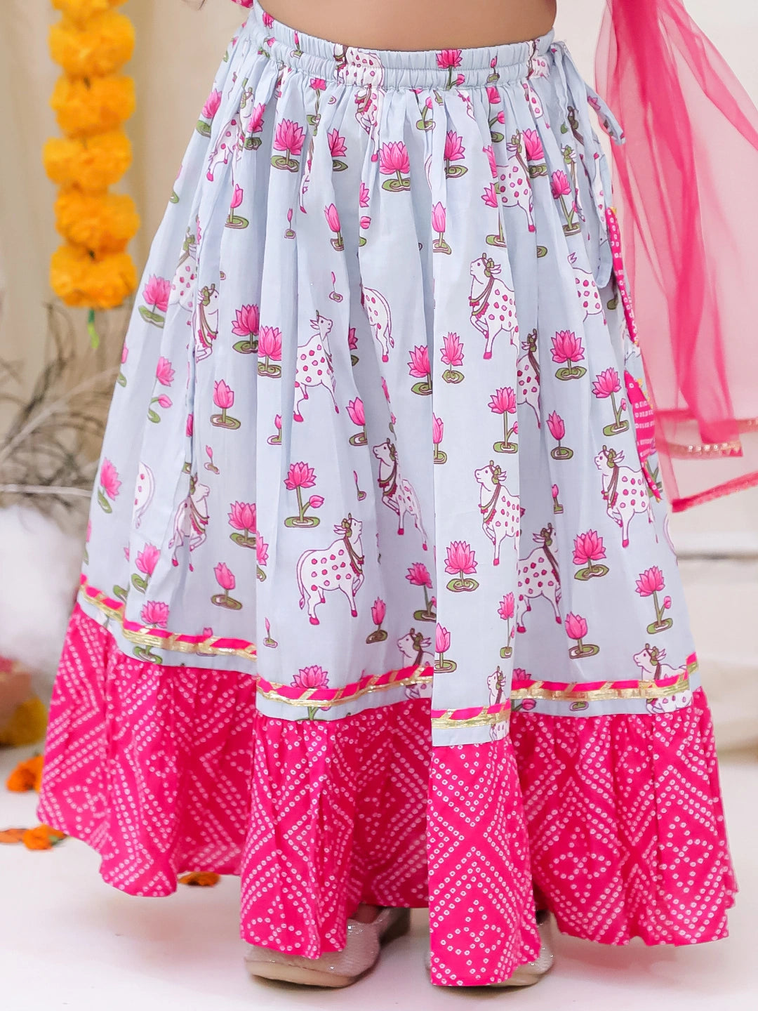BownBee Pure Cotton Lehenga Choli & Dupatta Set For Girls