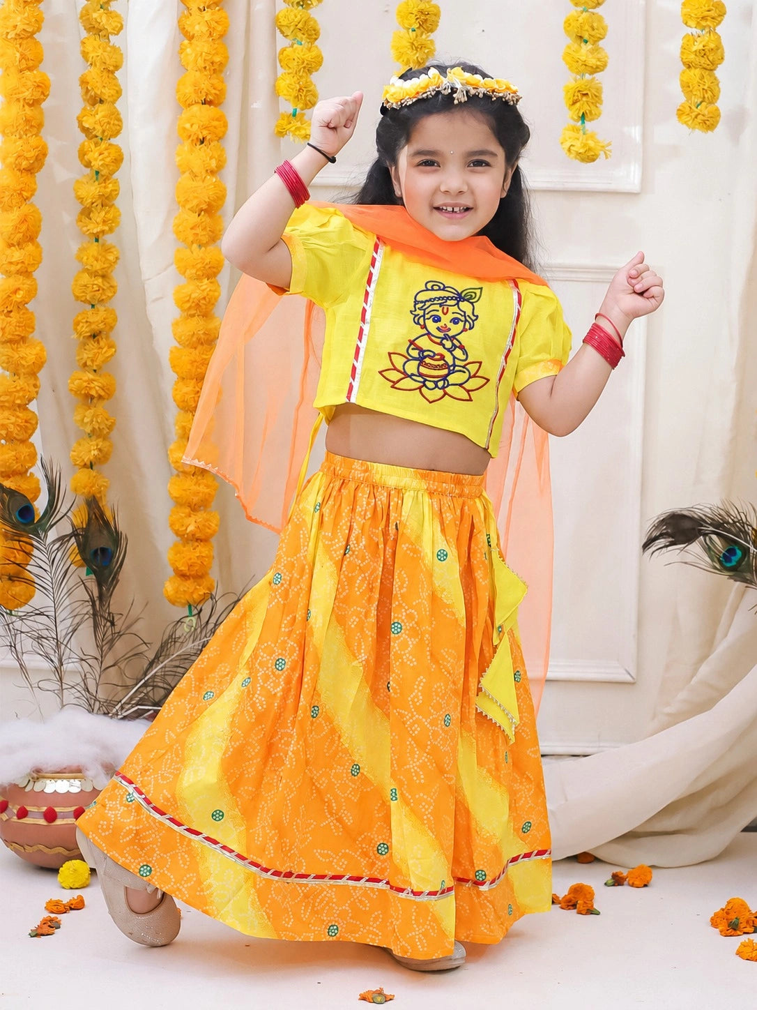 BownBee Pure Cotton Embroidered Dhoti Kurta & Lehenga Choli With Dupatta  Sibling Set