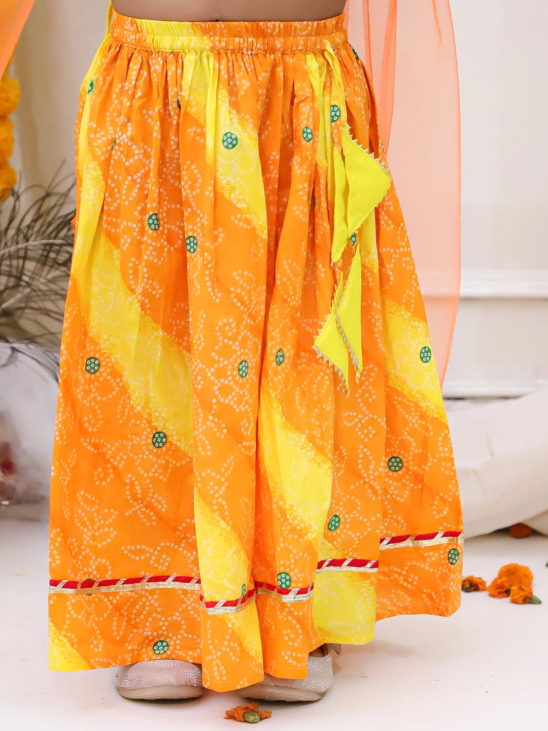 BownBee Pure Cotton Embroidered Puff Sleeve Choli & Lehenga With Dupatta Set For Girls