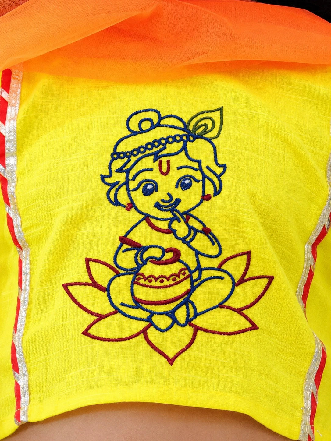 BownBee Pure Cotton Embroidered Puff Sleeve Choli & Lehenga With Dupatta Set For Girls