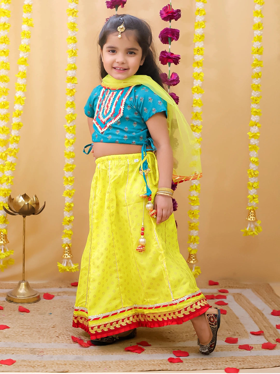 BownBee Pure Cotton Short Puff Sleeves Lehenga Choli Set For Girls