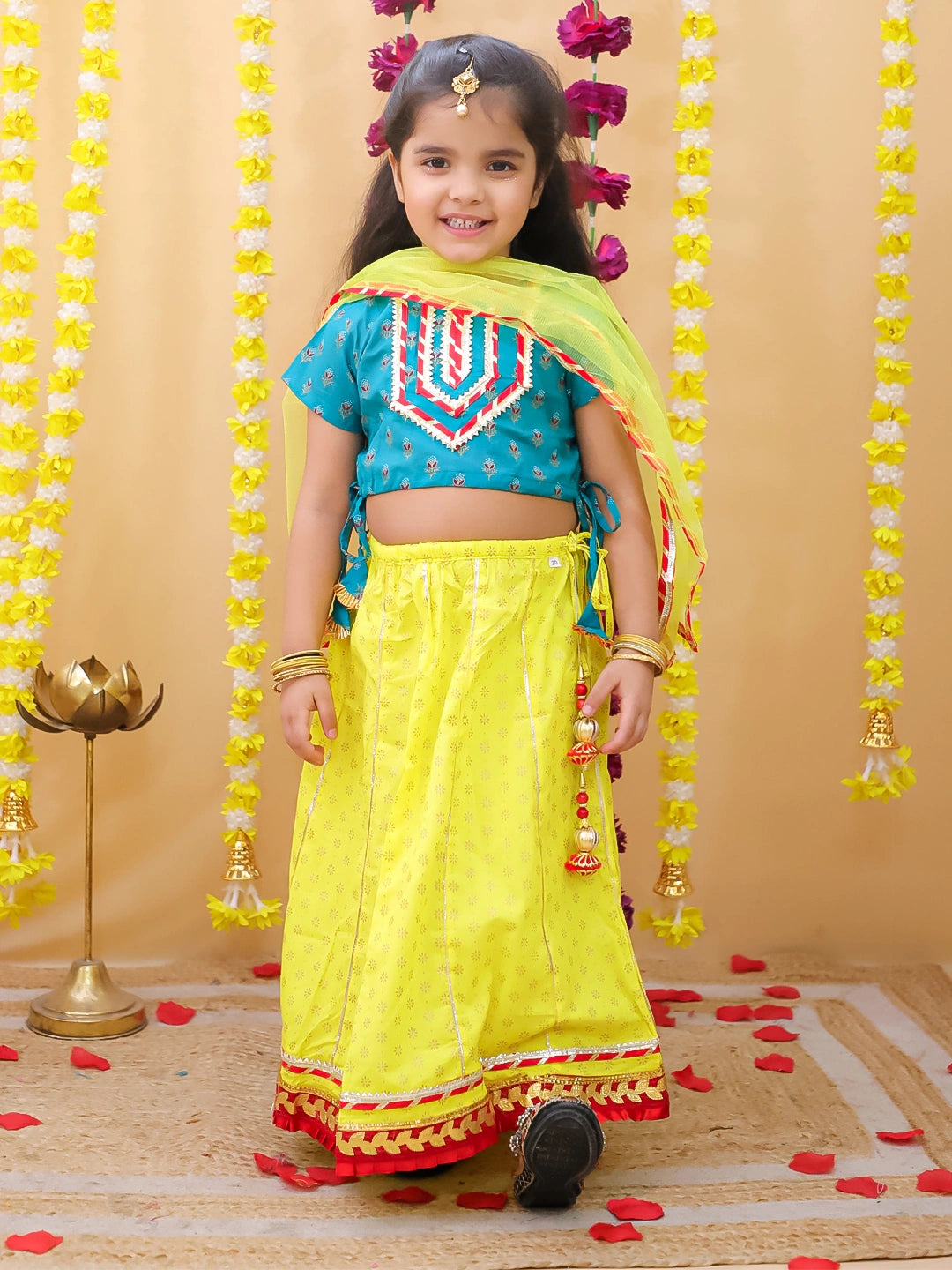 BownBee Pure Cotton Short Puff Sleeves Lehenga Choli Set For Girls