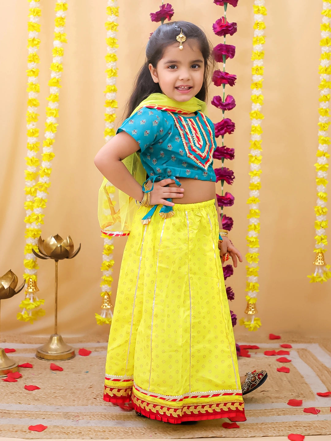 BownBee Pure Cotton Short Puff Sleeves Lehenga Choli Set For Girls
