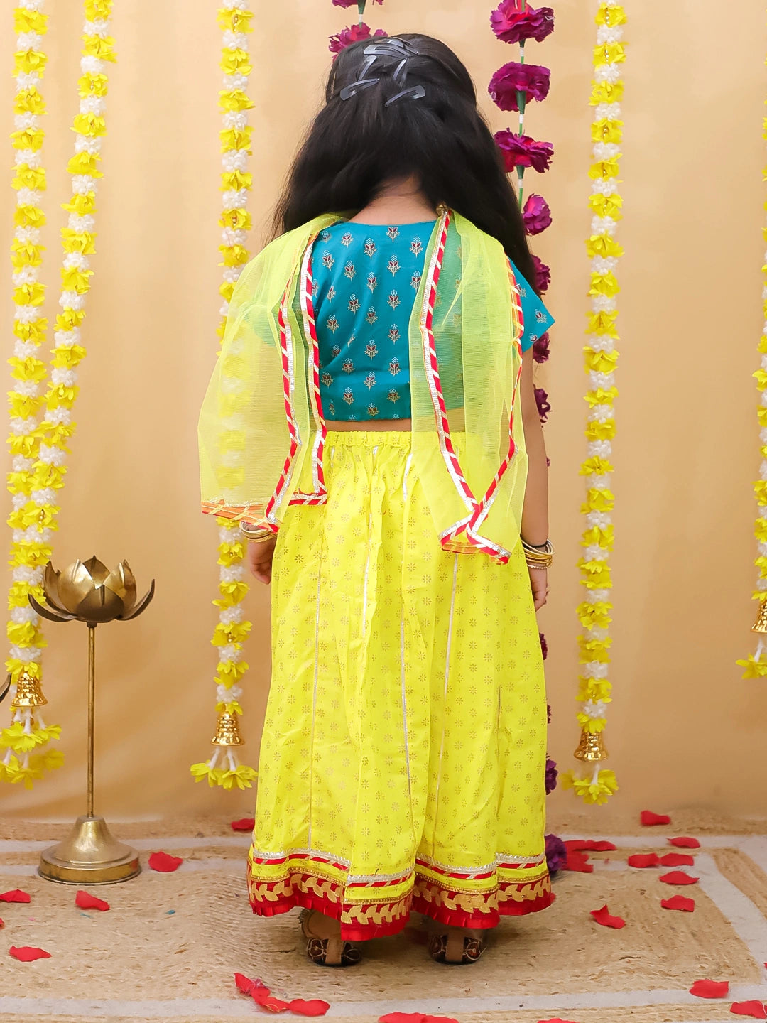 BownBee Pure Cotton Short Puff Sleeves Lehenga Choli Set For Girls