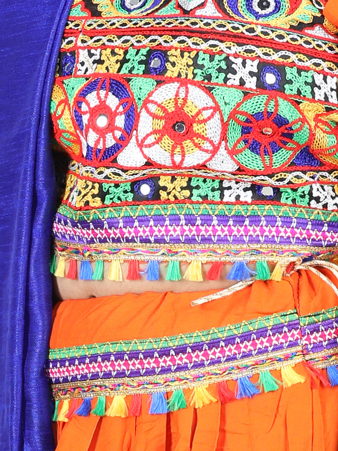 BownBee Peacock Embroidery Navratri Chaniya Choli- Orange