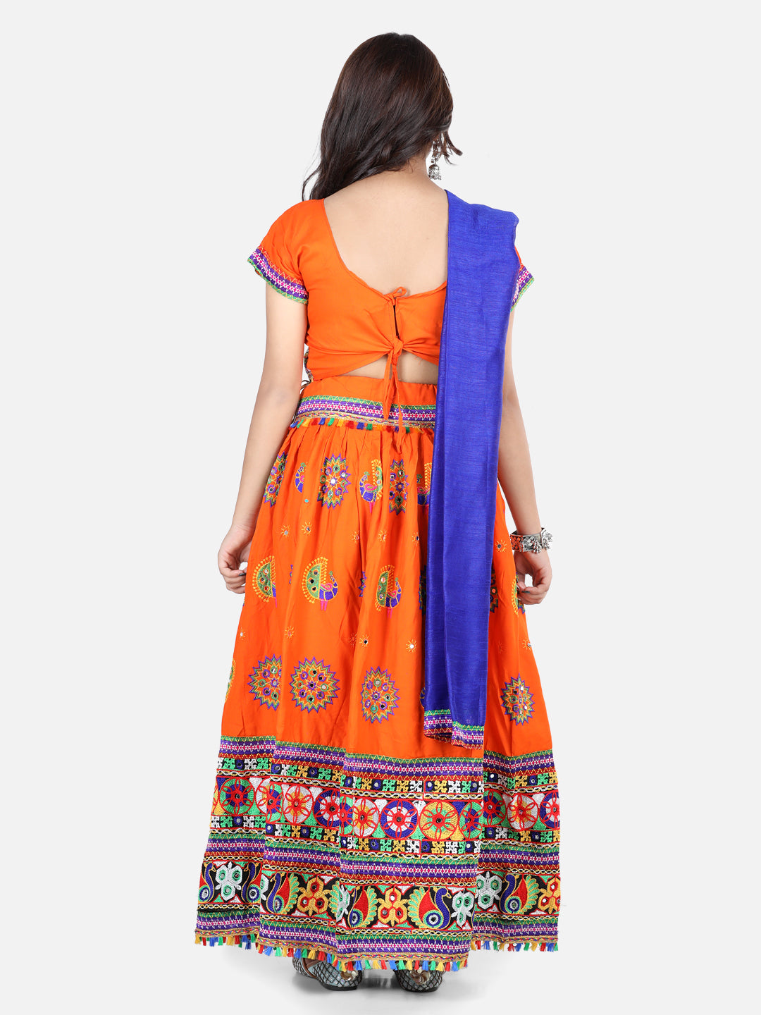 BownBee Peacock Embroidery Navratri Chaniya Choli- Orange