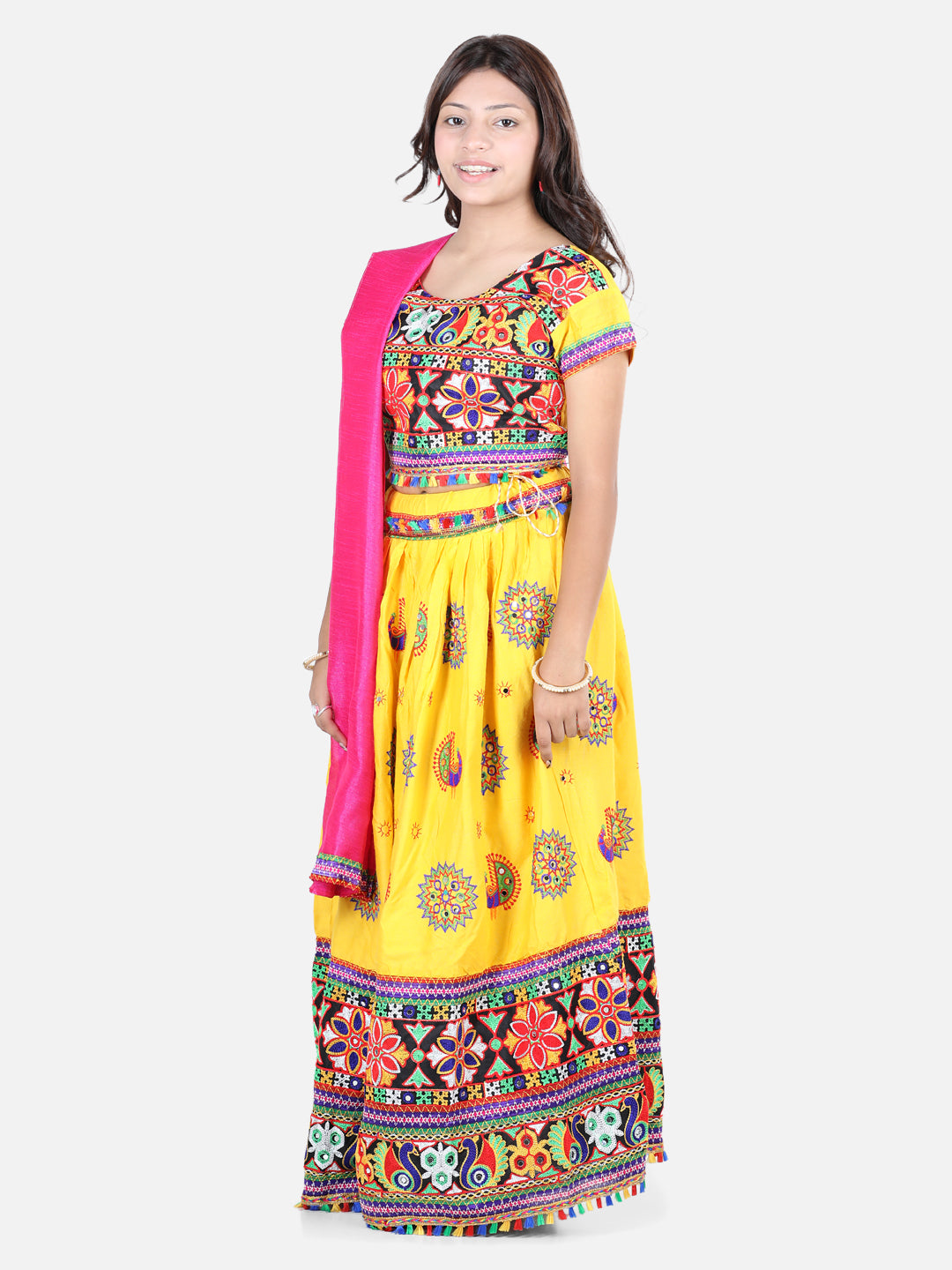 BownBee Peacock Embroidery Navratri Chaniya Choli- Yellow