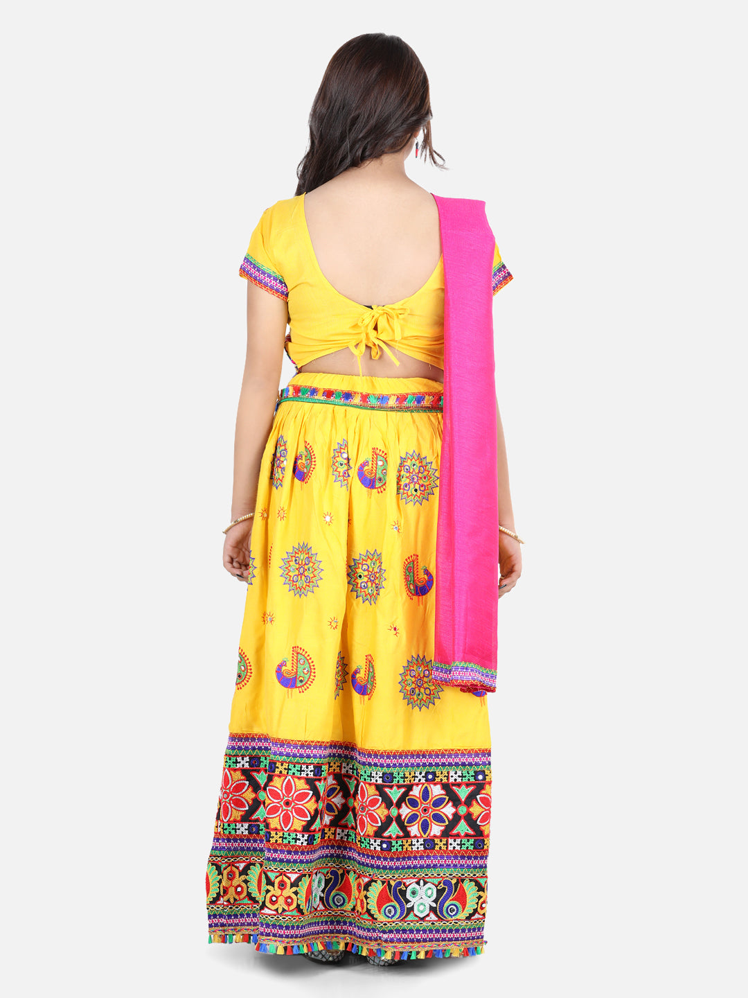 BownBee Peacock Embroidery Navratri Chaniya Choli- Yellow