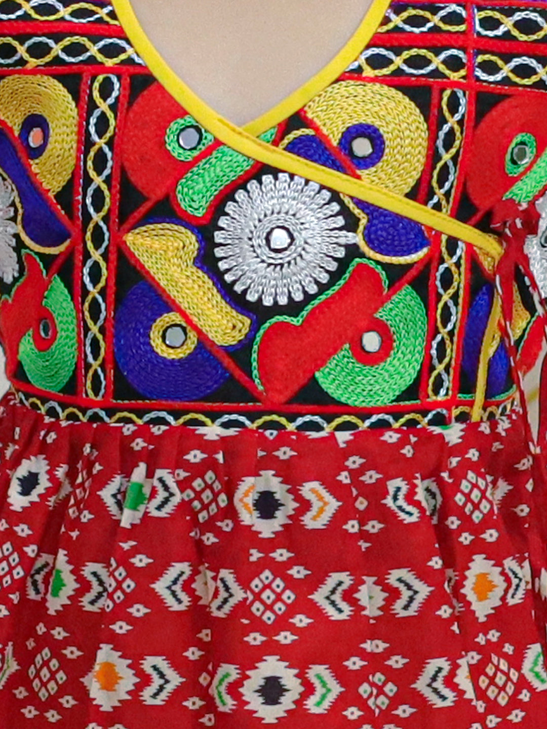 BownBee  Embroidered Printed Cotton Top with Cotton Dhoti- Red