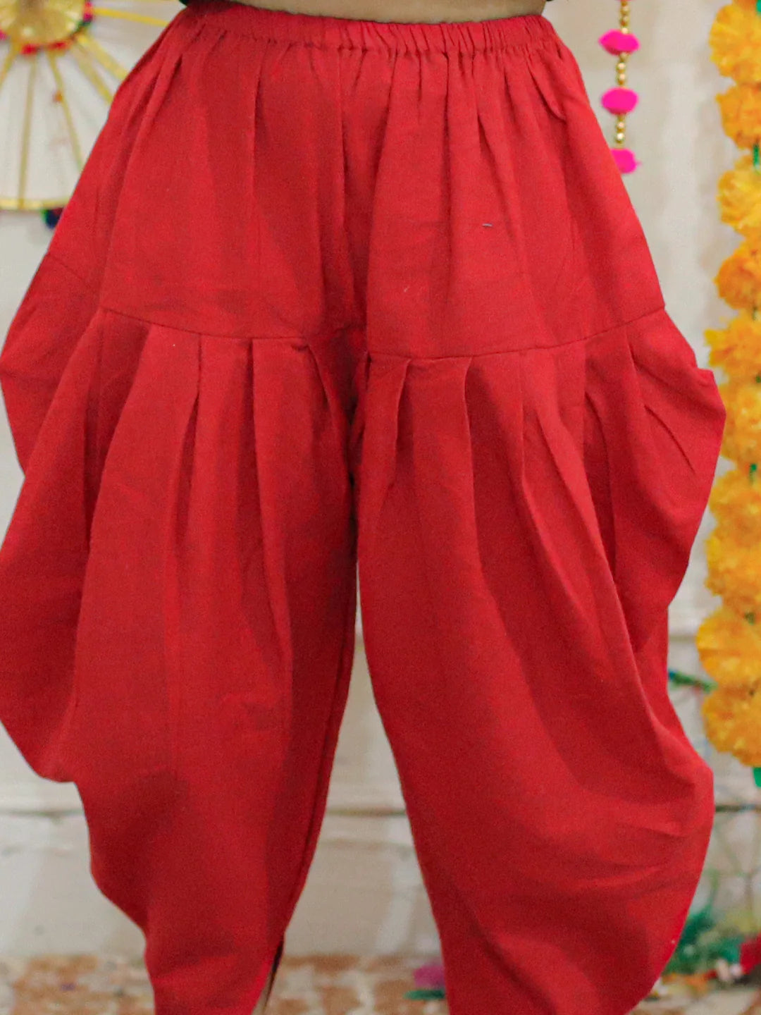 BownBee Embroidered Cotton Top with Dhoti for Girls