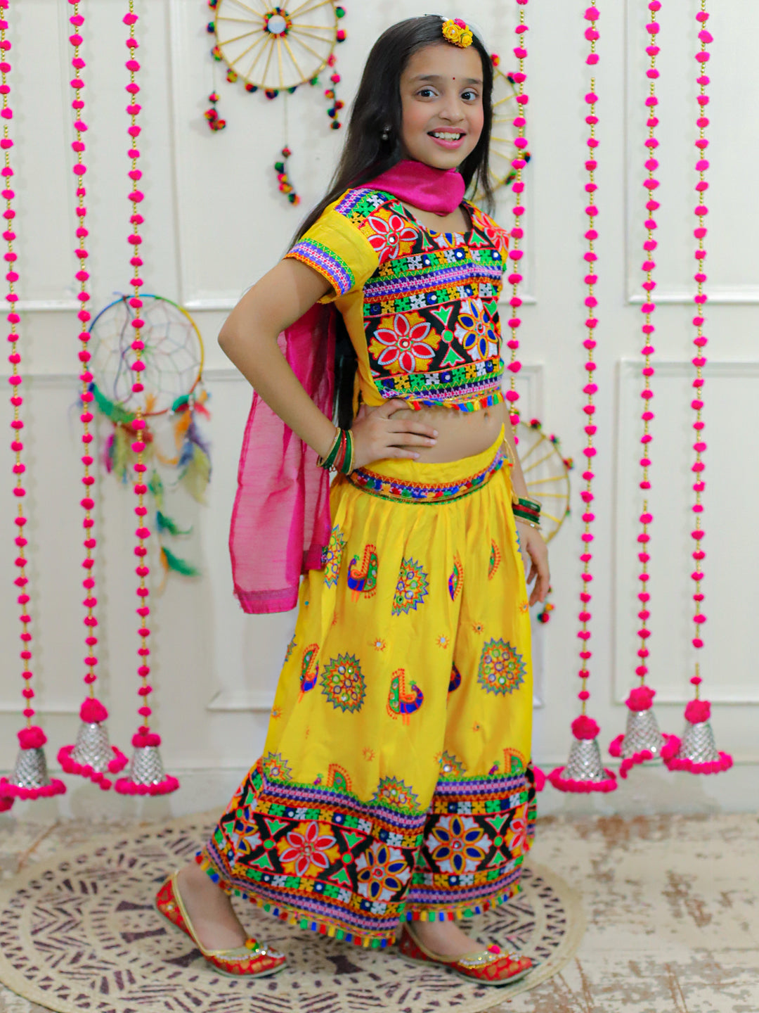 BownBee Peacock embroidery Navratri Chaniya Choli with Dupatta- Yellow