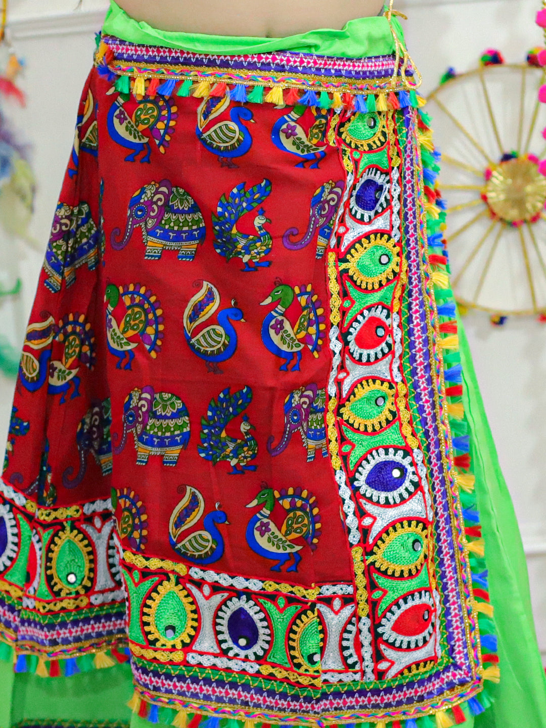 BownBee Double Panel Cotton Chaniya Choli with Dupatta- Green
