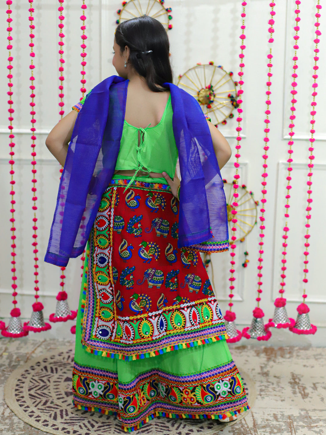 BownBee Double Panel Cotton Chaniya Choli with Dupatta- Green
