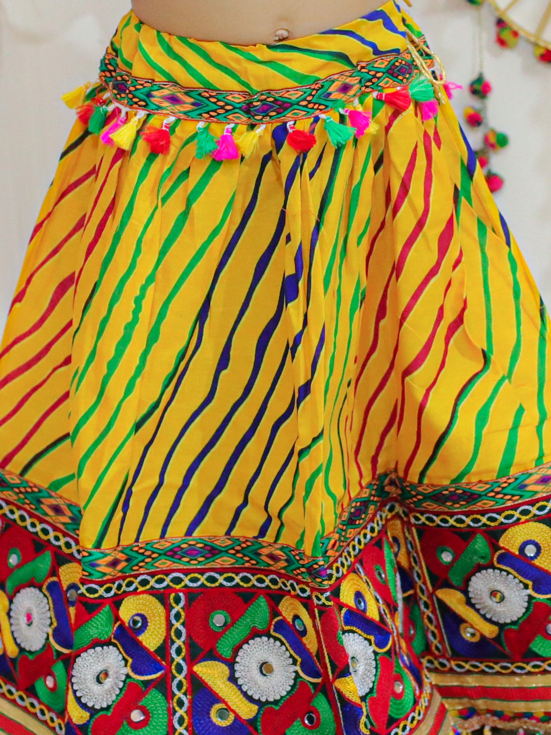 BownBee Leheria Print Cotton Lehnga Choli with Dupatta- Yellow