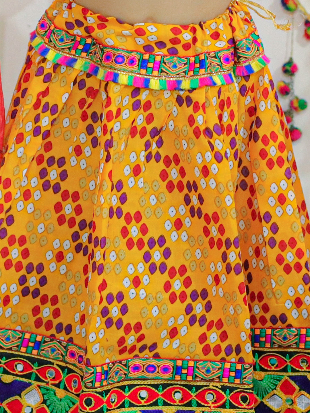 BownBee Bandhani Print Cotton Lehnga Choli with Dupatta- Yellow