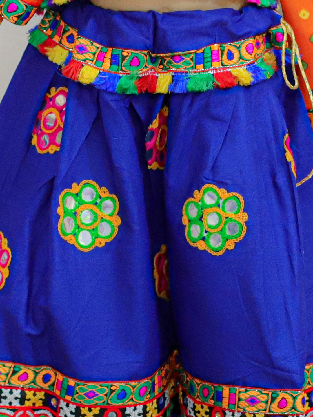 BownBee Sibling Embroidered kediya with Dhoti and Cap for Boys and Blue Mirror Work Chaniya Choli with Dupatta - Blue
