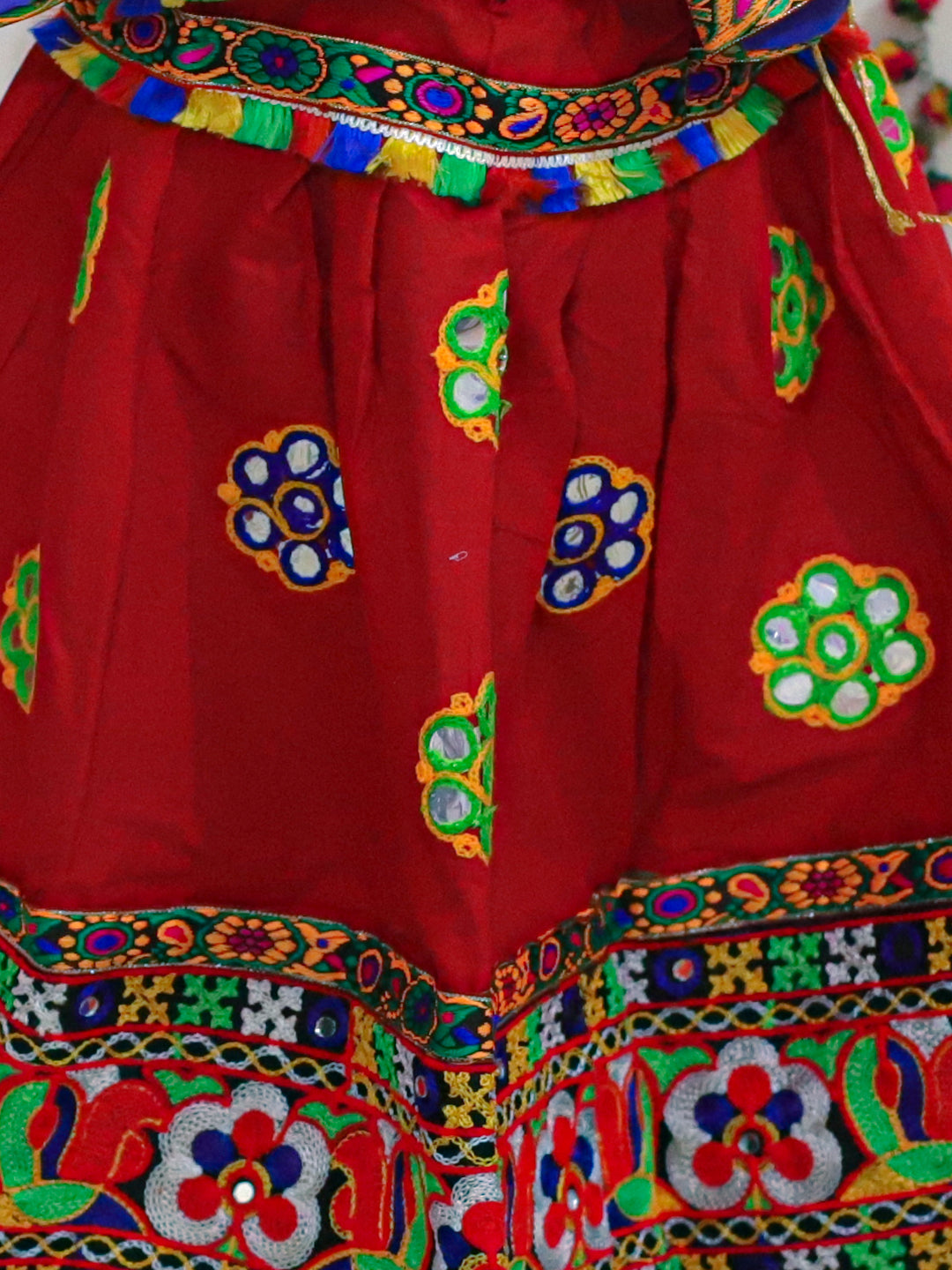 BownBee Sibling Embroidered kediya with Dhoti and Cap for Boys and Mirror Work Chaniya Choli with Dupatta - Red