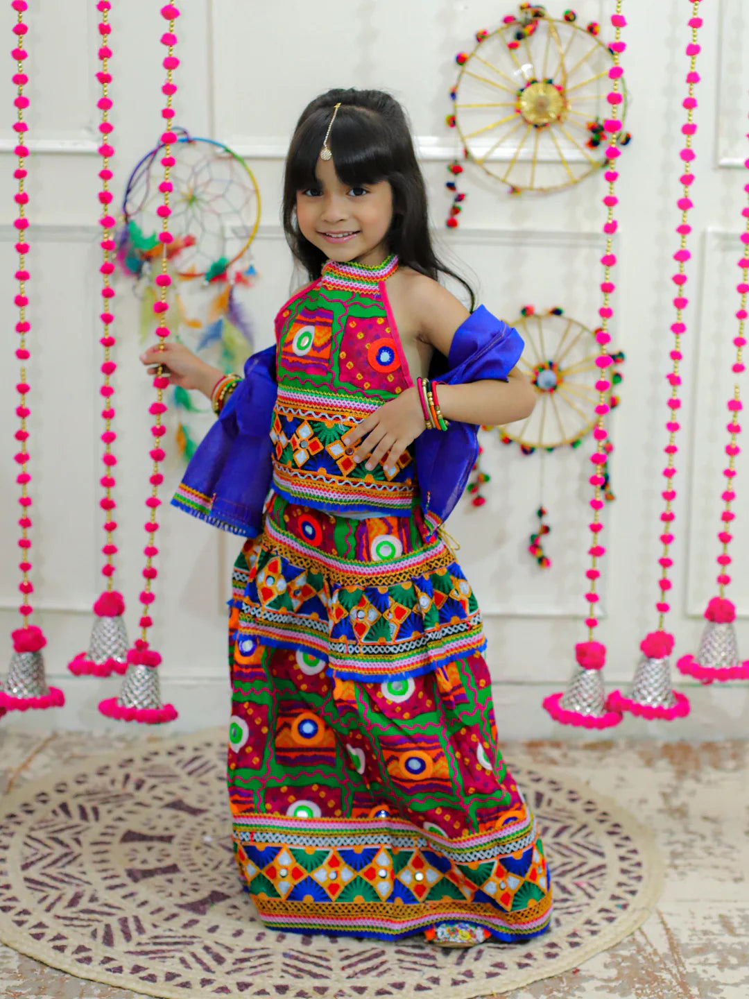 BownBee Halter Neck Print With Embroidery Chaniya Choli with Dupatta