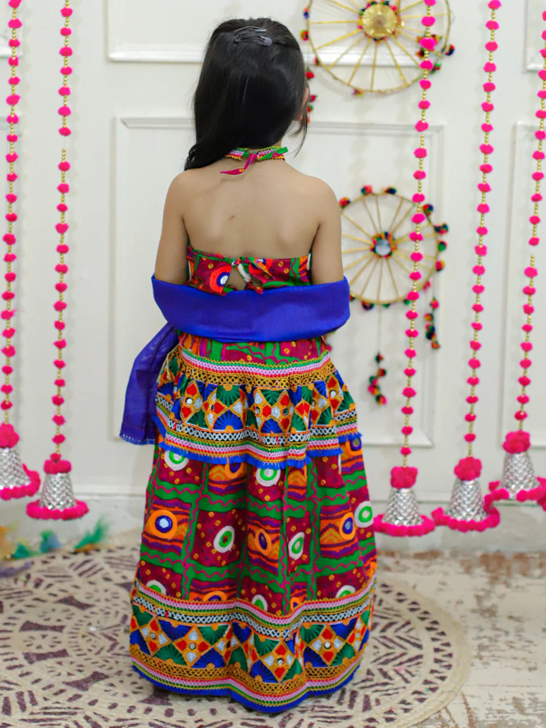 BownBee Halter Neck Print With Embroidery Chaniya Choli with Dupatta