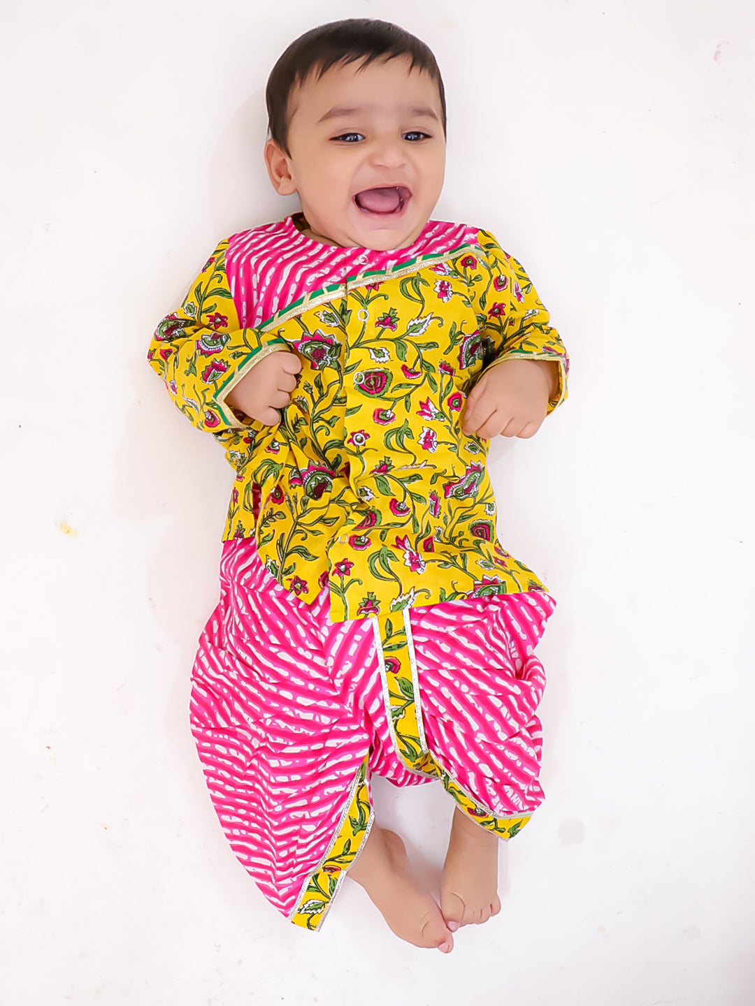 BowNBee Pure Cotton Dhoti Kurta For Infants Boys-Pink