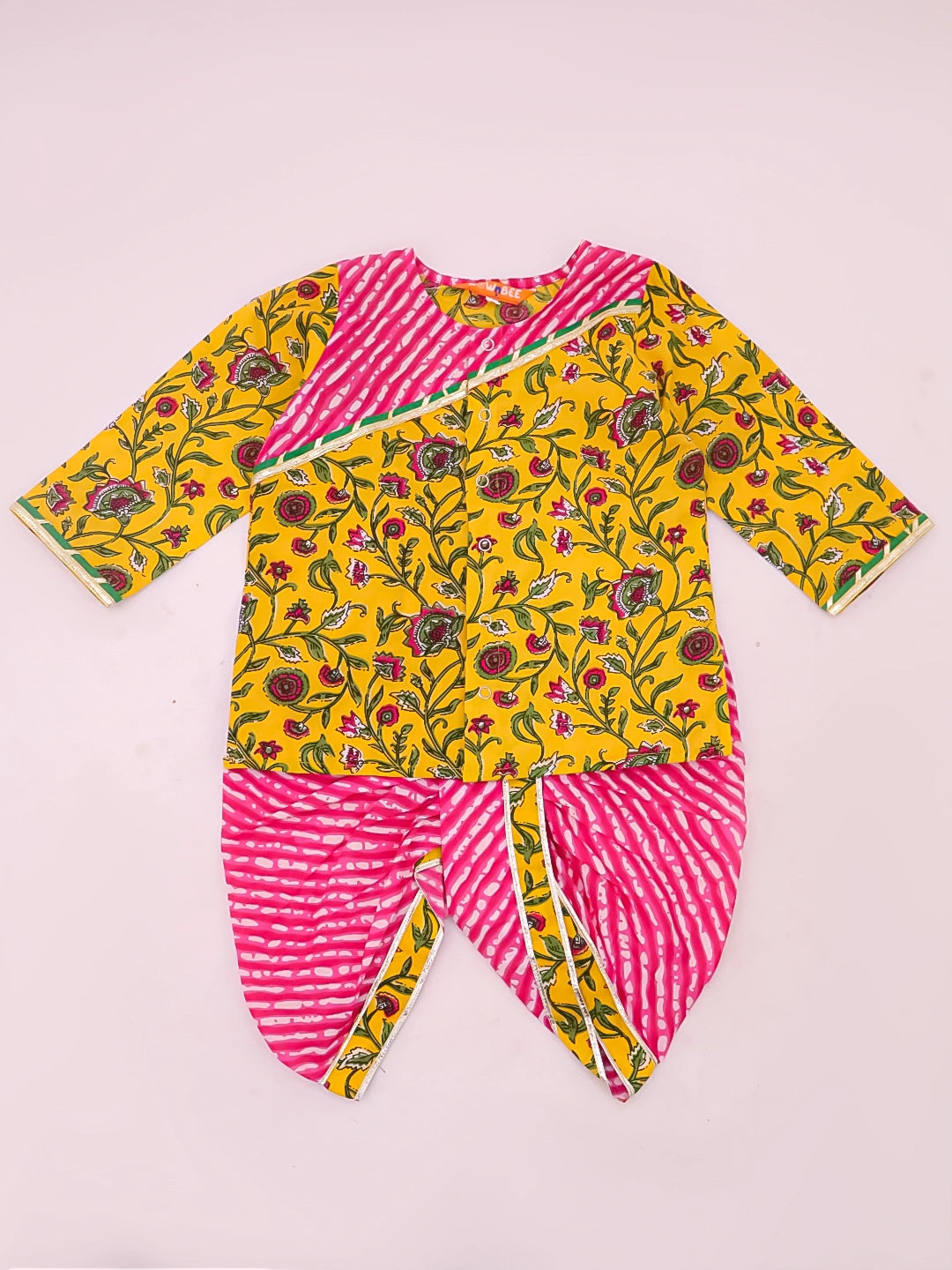 BownBee Pure Cotton Printed Lehenga Choli & Kurta Dhoti Sibling Set For Infants