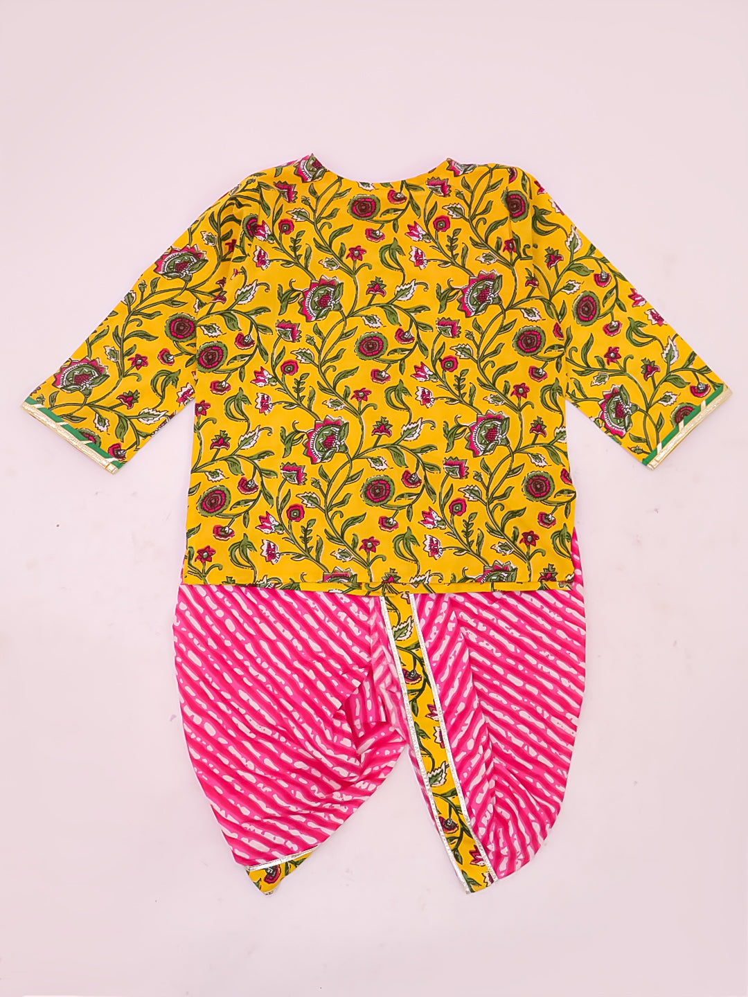 BownBee Pure Cotton Printed Lehenga Choli & Kurta Dhoti Sibling Set For Infants - Pink