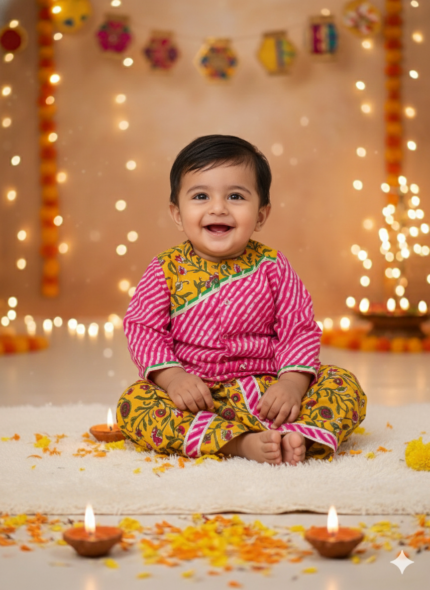 BowNBee Pure Cotton Dhoti Kurta For Infants Boys-Pink