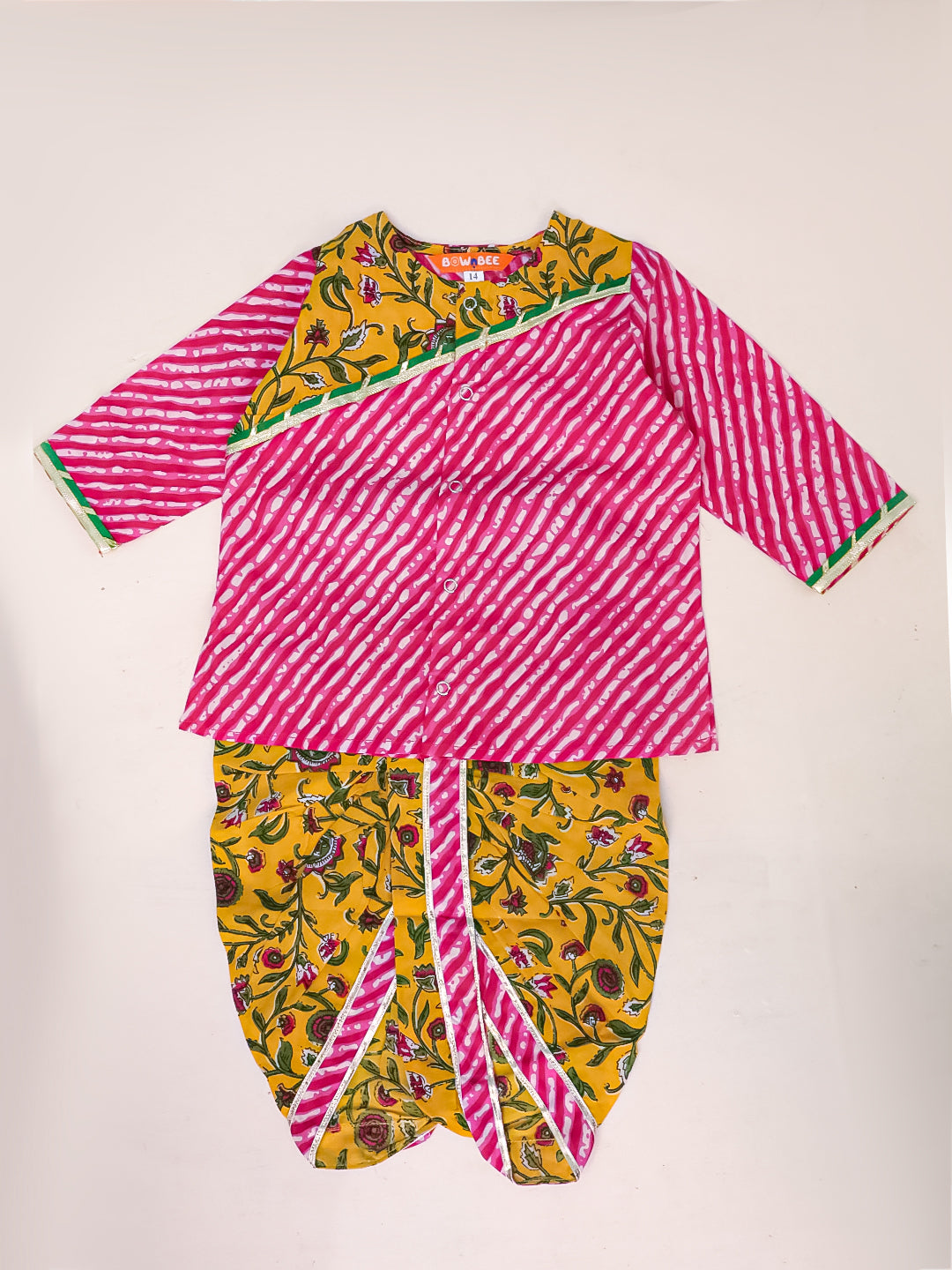 BowNBee Pure Cotton Dhoti Kurta For Infants Boys-Pink