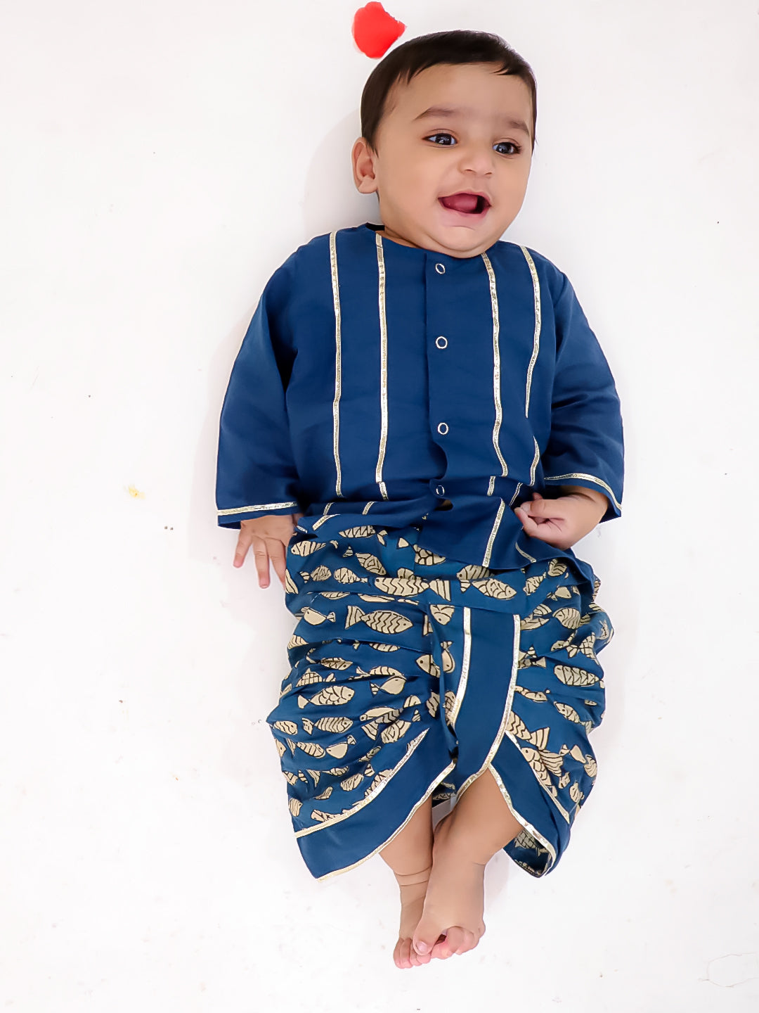BownBee Festive Full Sleeves  Cotton Dhoti Kurta Set For Boys -Blue