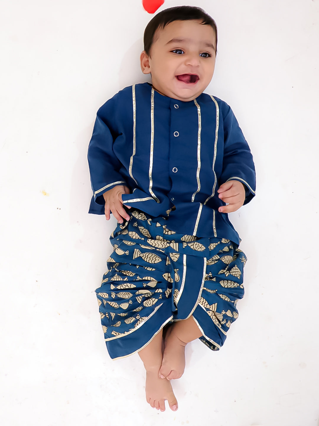 BownBee Festive Full Sleeves  Cotton Dhoti Kurta Set For Boys -Blue