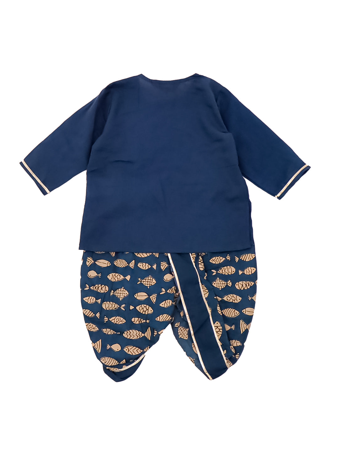 BownBee Festive Full Sleeves  Cotton Dhoti Kurta Set For Boys -Blue