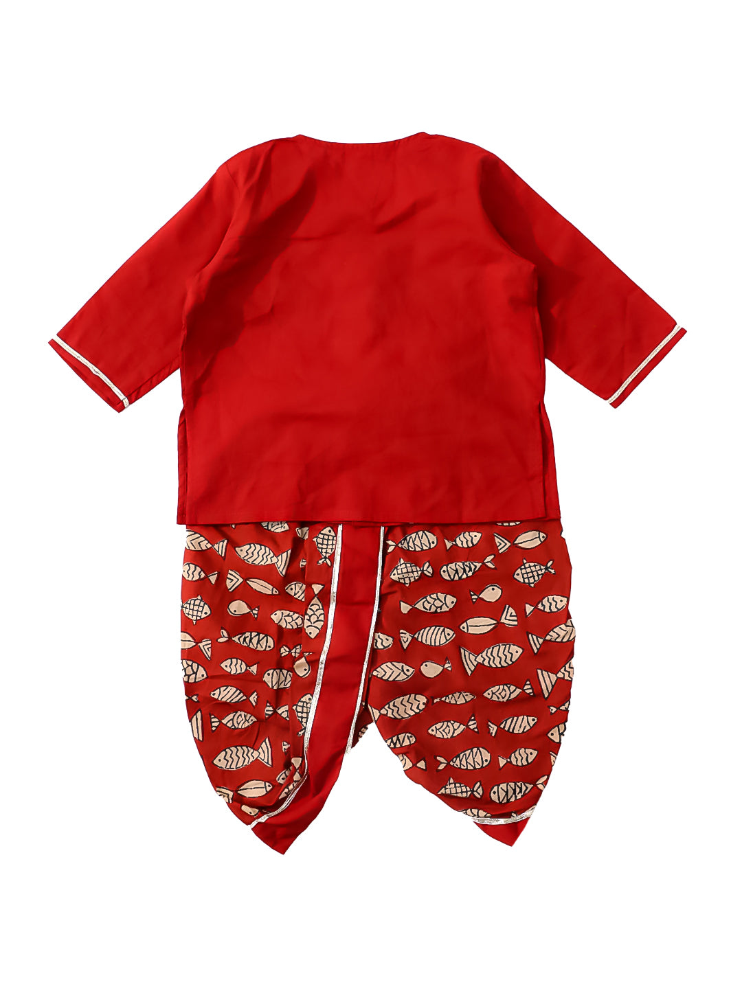 BownBee Festive Full Sleeves  Cotton Dhoti Kurta Set For Boys -Maroon